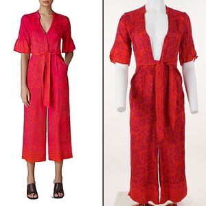 Henna Print Tie Front Jumpsuit